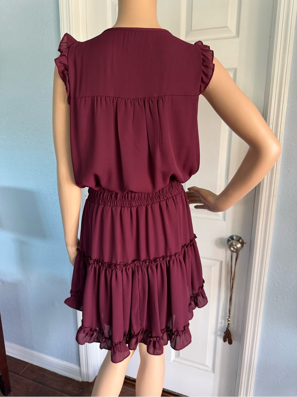 Adrienne Burgundy Ruffle Tie-Front Mini Dress - Picture 3 of 4